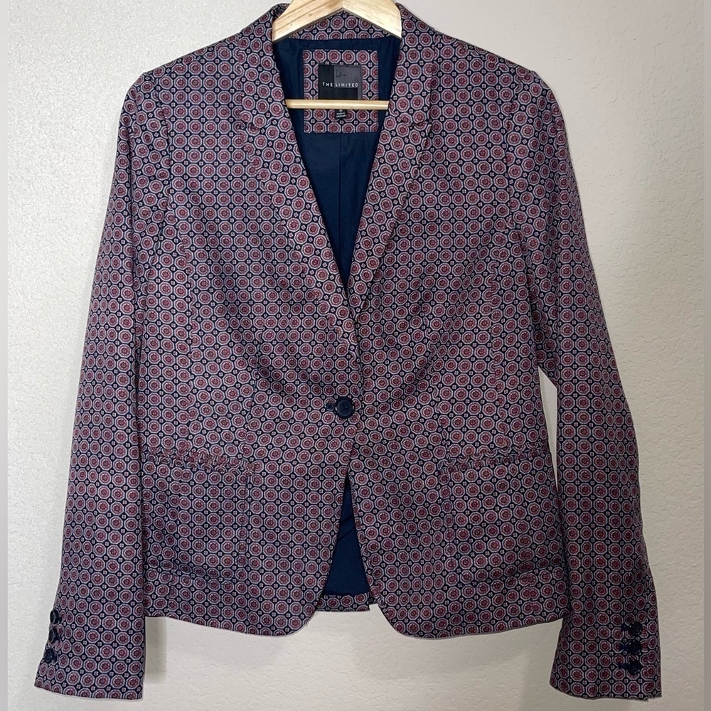 The Limited Satin Blazer Medallion Patterned Single Breasted Size Medium